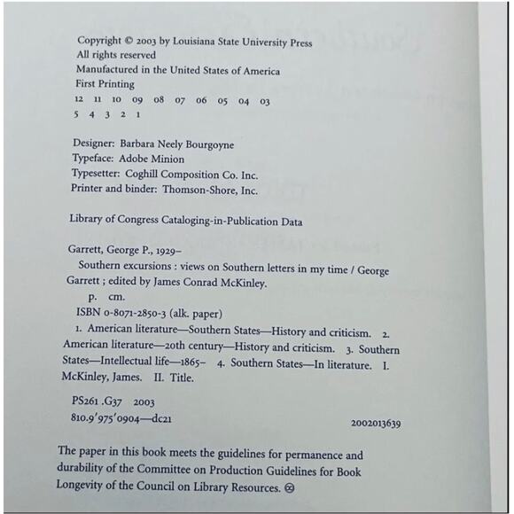 SOUTHERN EXCURSIONS: VIEWS ON SOUTHERN LETTERS IN MY TIME Book, First Edition - Picture 5 of 6